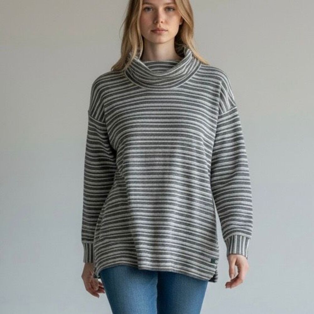 Talbots L Striped Cowl Neck Shirt Preppy Minimalist Modern Mountain Chic Classic